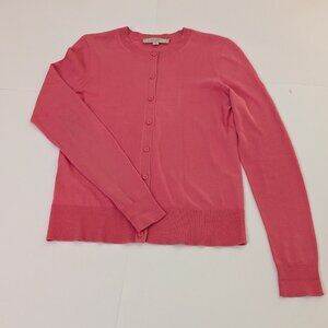 Ann Taylor Loft Button Front Crew Neckline Long Sleeve Pink Cardigan, Size XS
